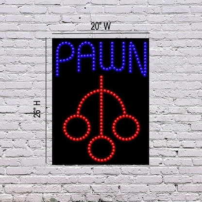 LED Pawn Sign for Retail Business Displays |Advertising Electronic Light Up Sign for Windows Walls | 26"H x 20"W x 2"D
