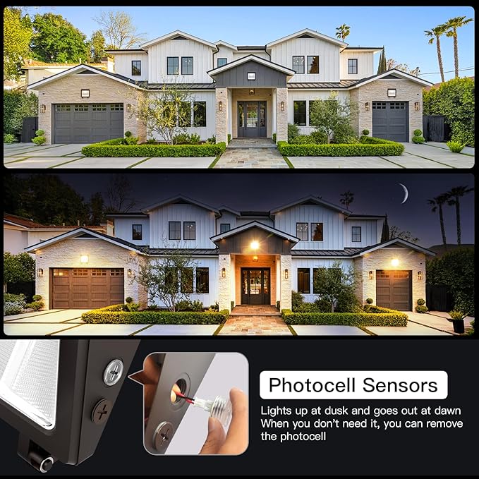 JTT LED Wall Pack Light with Dusk to Dawn Photocell,IP65 Waterproof WallPack Lights 75W/60W/45W,6000K/5000K/4000K Daylight,600W HPS/HID Replacement,Commercial Security Lighting for Warehouse,Garage