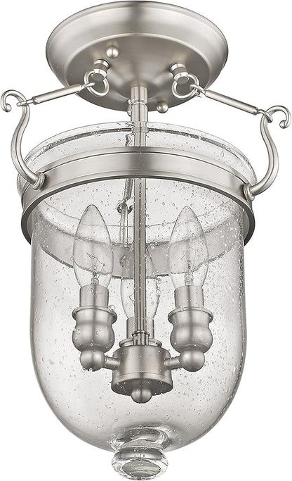 Livex Lighting 5081-91 Jefferson 3 Light Brushed Nickel Bell Jar Semi Flush with Seeded Glass