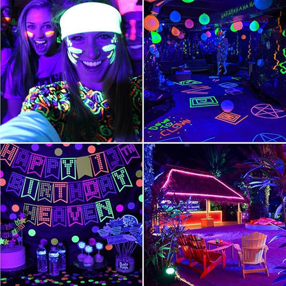 2 Pack 300W Black Lights, Blacklight Flood Light with Plug and Switch,for Glow Party, Black Light Party, Halloween, Body Paint, Neon Glow, Fluorescent Poster, Stage Lighting