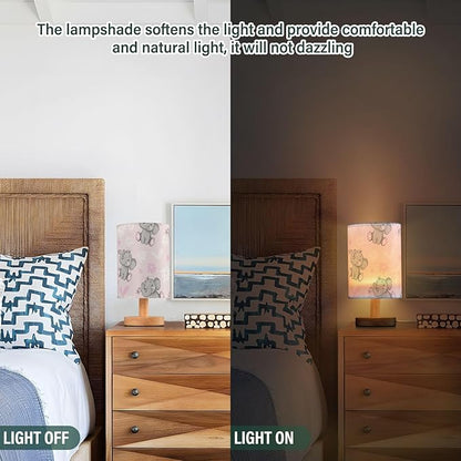 Bedside Lamp Cute Elephant Pink Flower Table Lamp for Bedroom LED Nightstand Lamp Shade USB Ports Wood Base for Living Room Dorm Office