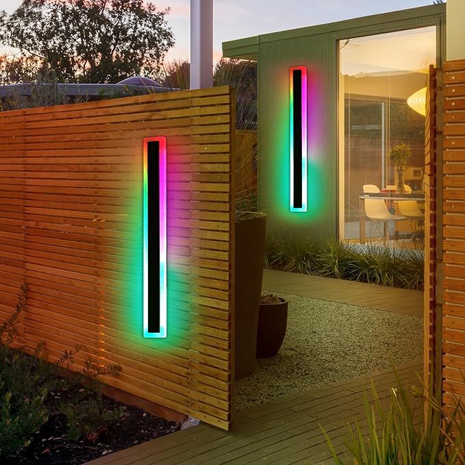 2 Pack 31.4inch Modern Outdoor Wall Lights, RGB Dimmable LED Wall Sconce Light with Remote Control, 10 Colors, 5 Modes, IP65 Waterproof Exterior Light Fixture for Porch, Patio, Garage