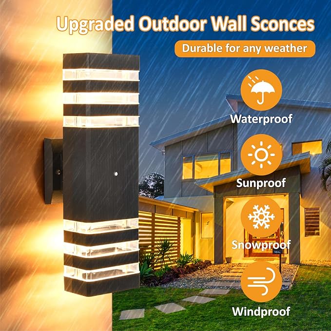 Dusk to Dawn Outdoor Wall Lights, 4 Pack Modern Exterior Lighting Fixtures, Up and Down Porch Lights Outdoor Waterproof Sconces for House Garage Patio