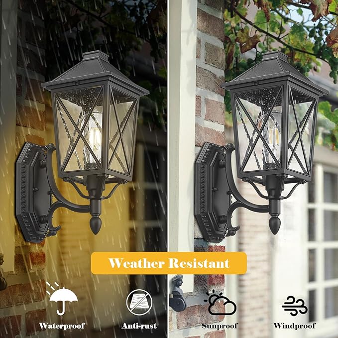 Outdoor Wall Lantern, Outdoor Lights Fixtures Wall Mount with Seeded Glass, Exterior Porch Lights, Waterproof Outside Sconce Lights Modern Anti-Rust for House Front Porch Patio Garage