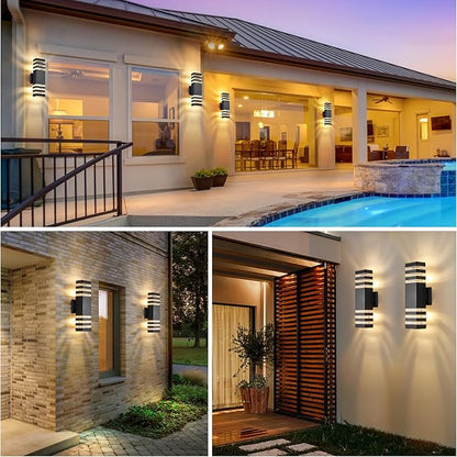 DASTOR 4 Pack Modern Outdoor Wall Lights, 15.1'' Up and Down Porch Lights, 14W 3000K Warm White Exterior Sconce Lighting Fixtures for House Garage