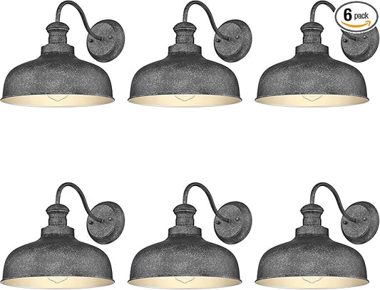 Outdoor Farmhouse Barn Light, Outside Wall Sconce, Weather Resistant Anti-Rust Farmhouse Exterior Wall Lighting Fixture, Outdoor Lantern Lamp for Porch, Garage, Patio, Entryway (Antique Black, 6 Pack)
