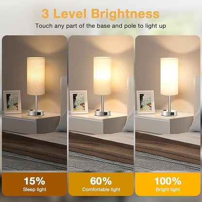 Light Beige Touch Nightstand Lamps Set of 2-3 Way Dimmable Bedside Table Lamps for Bedroom with USB C and A Ports, Small Desk Lamps with AC Outlet for Kids Dorm Nursery
