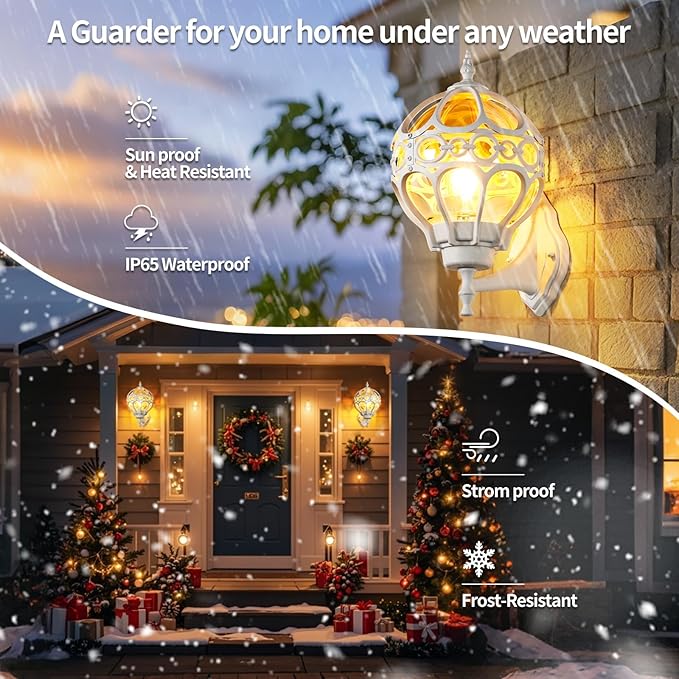 Globe Outdoor Wall Lights Fixtures, Anti Rust White Sphere Porch Wall Light,Aluminum Waterproof Outside spherical hardwired Lights for House Patio Porch Backyard Garage Front Door No Sensor,Large