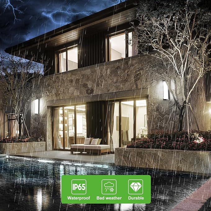 Sytmhoe Outdoor Wall Light 2Packs,Waterproof Exterior Wall Sconce with Aluminum& Dual PC,10-100% Dimming Black Modern LED Porch Light for House,Courtyard,Garage,Garden (2-Pack, 6000k)