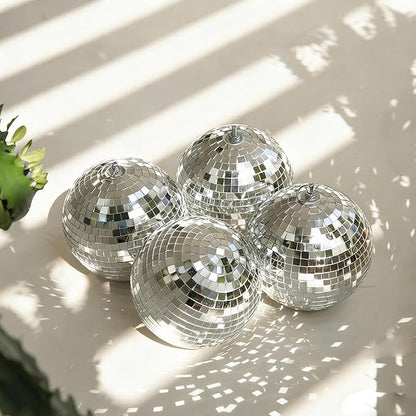 Yescom 4PCS 7" Mirror Disco Ball Set Small Hanging for 70s 80s Party Events Wedding DJ Dance Club Bar Stage Lighting Holiday Business Home Decor Silver