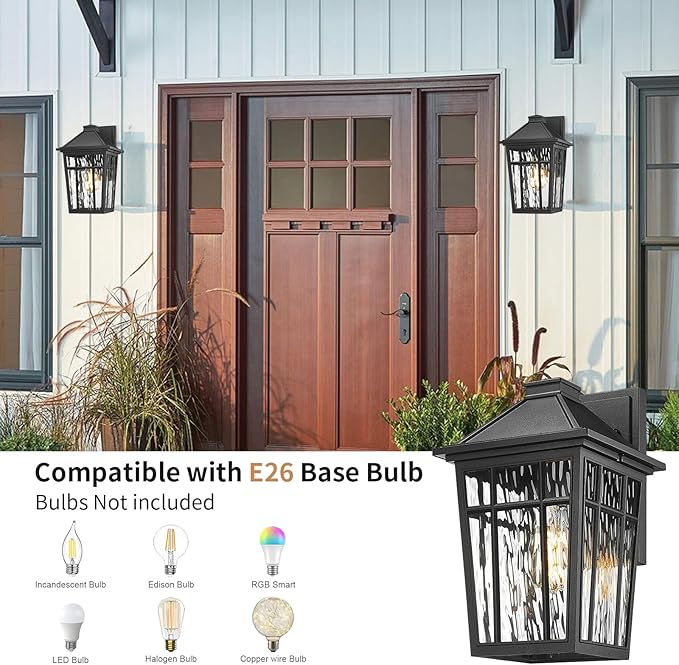 Darkaway Large Outdoor Wall Lights for House, 14inch Exterior Lighting Fixtures Wall Mount Porch Lights Waterproof Outdoor Sconce with Water Ripple Glass for Patio Hallway Garage