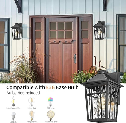 Darkaway Large Outdoor Wall Lights for House, 14inch Exterior Lighting Fixtures Wall Mount Porch Lights Waterproof Outdoor Sconce with Water Ripple Glass for Patio Hallway Garage