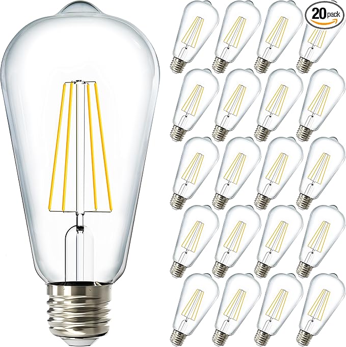 Sunco 20 Pack Edison Bulbs LED ST64, Clear Vintage Filament Waterproof Bulb, 800 LM, 8W (60W Equivalent), ST19, 2700K Soft White, E26 Medium Base, Decorative Dimmable UL