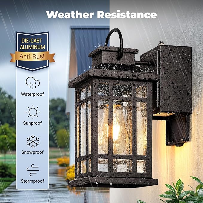 Outdoor Light Fixture Dusk to Dawn, Oil Rubbed Bronze Front Porch Lighting with GFCI Outlet, Modern Patio Lights Outdoor Waterproof and Anti-Rust, 2-Pack Outside Lantern Lights with E26 Sockt