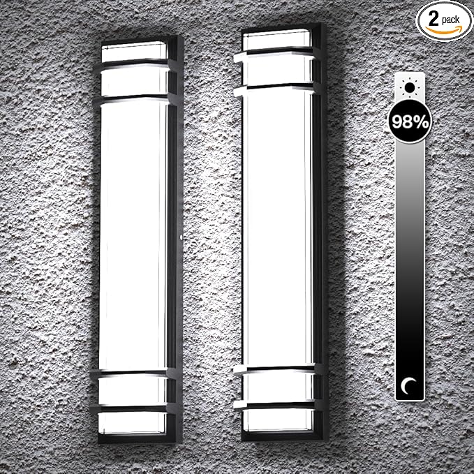 Sytmhoe Outdoor Wall Lights,2Packs 36w Dimmable LED Modern Porch & Patio Wall Light Fixture, 23.6in Black Exterior Sconce Wall Mounted Lights Suitable for Garage Courtyard House(6000K)