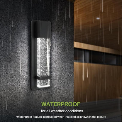 ASD LED 13" Bubble Glass Wall Light Fixture, Outdoor & Indoor Seeded Sconce | 3CCT, Waterproof, Dimmable, ETL Listed | 12W 500LM 3000-5000K 120V | Exterior Lantern, Porch Lighting | Black