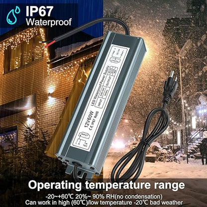inShareplus 12V 60W Power Supply, LED Driver AC 90-265V to DC 12 Volt 5A IP67 Waterproof, Low Voltage Transformer, Outdoor Driver with 3-Prong Plug 3.3 Feet Cable for LED Light, Outdoor Use