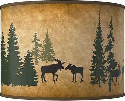 Hardback Giclee Drum Print Lamp Shade Moose Lodge Brown Large 15.5" Top x 15.5" Bottom x 11" High Spider with Replacement Harp and Finial Fitting - Giclee Glow