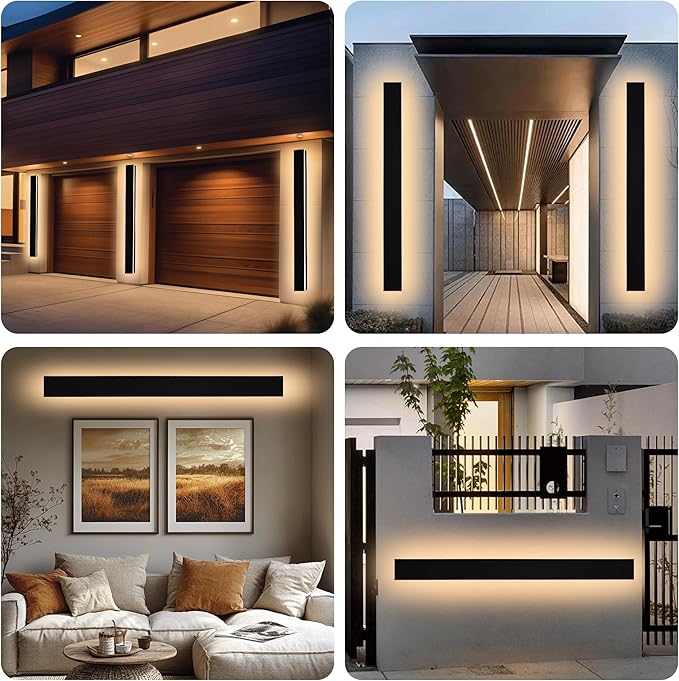 Modern Outdoor Wall Lights 60 Inch Black Linear Exterior Light Fixtures Wall Mount, Porch Lights Outdoor Wall Sconce, Long Wall Light Fixture Outside for Garage Patio, 3000K-6000K 5CCT