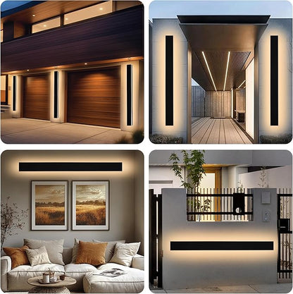 Modern Outdoor Wall Lights 60 Inch Black Linear Exterior Light Fixtures Wall Mount, Porch Lights Outdoor Wall Sconce, Long Wall Light Fixture Outside for Garage Patio, 3000K-6000K 5CCT