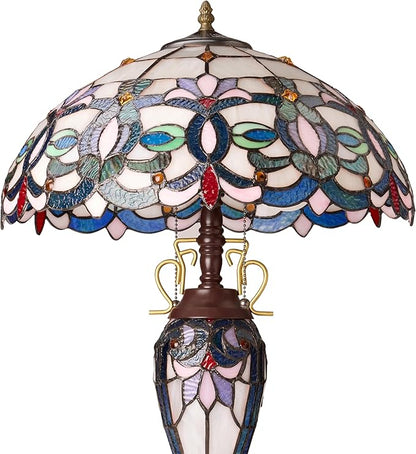 RIVER OF GOODS 24.5" H Victorian Ivory Dome Shade Double Lit Tiffany-Style Stained Glass Table Lamp