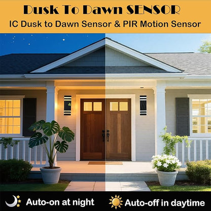 Motion Sensor Outdoor Wall Lights with 3 Lighting Modes, Dusk to Dawn Porch Light with Bulbs Include, IP65 Waterproof Modern Black Wall Sconce for Patio, Garage, Front Door