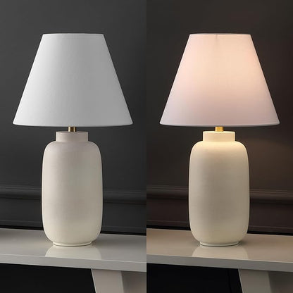 JONATHAN Y JYL5603B-SET2 24.5" Modern Minimalist Table Lamp Set of 2, Matte Cream Ginger Jar Farmhouse Bedside Lamps for Bedroom, Living Room, Office with White Linen Shade, LED Bulbs Included