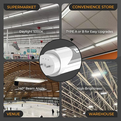 6PK T8 LED Bulbs 4 Foot, Frosted 10W-24W 5 Watt Selectable 6 CCT 3000K-6500K, Type A+B Plug & Play or Ballast Bypass 4ft Fluorescent Tube Light Bulbs Replacement, Single Double-Ended Input