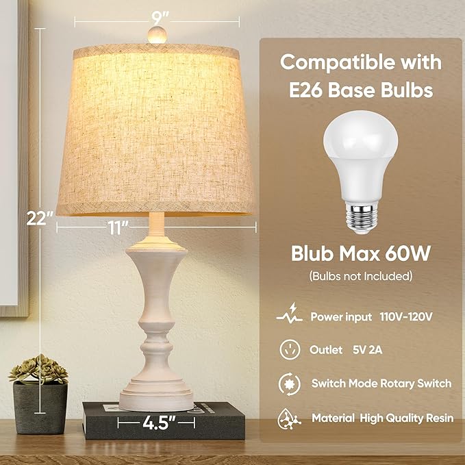 Retro Table Lamps Set of 2 Nightstand Lamp for Bedroom Vintage Rustic Table Lamps for Living Room Traditional Nightstand Bedside Lamps Bulb NOT Included