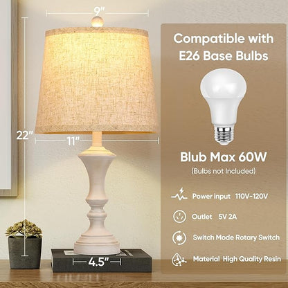 Retro Table Lamps Set of 2 Nightstand Lamp for Bedroom Vintage Rustic Table Lamps for Living Room Traditional Nightstand Bedside Lamps Bulb NOT Included