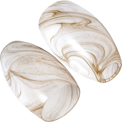 GO&SO Honey-Bronze Gradient Flow Pendant Light Shade, 7.8"H Oval Fixture, 1.57" Fitter, 2 Pack Kitchen Pendant Lighting Over Island -Hand-Blown Fluid Line Texture,for Chandelier Replacement Shades Set