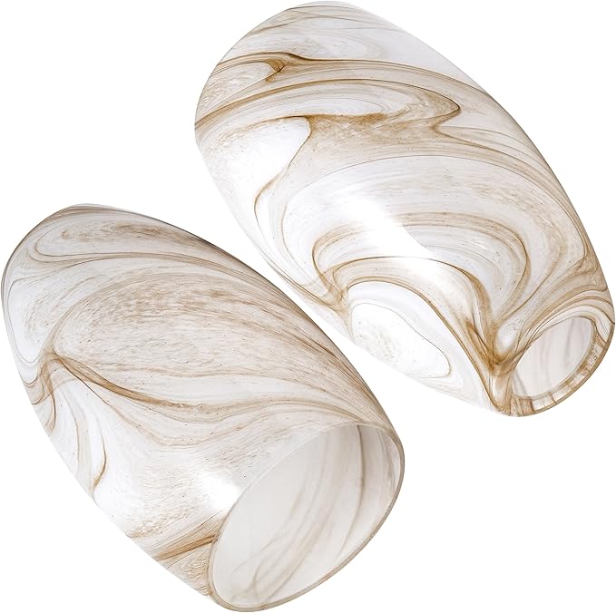 GO&SO Honey-Bronze Gradient Flow Pendant Light Shade, 7.8"H Oval Fixture, 1.57" Fitter, 3 Pack Kitchen Pendant Lighting Over Island -Hand-Blown Fluid Line Texture,for Chandelier Replacement Shades Set