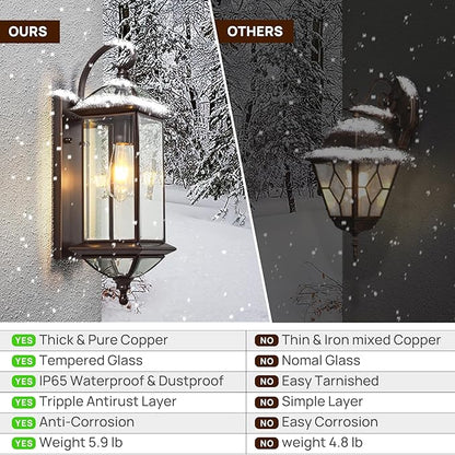20'' H Copper Outdoor Wall Lights Large Oil Rubbed Bronze Exterior Lighting Fixtures Vintage Porch Lights with Clear Glass Wall Lantern for Patio Garage Front Porch 1 Pack