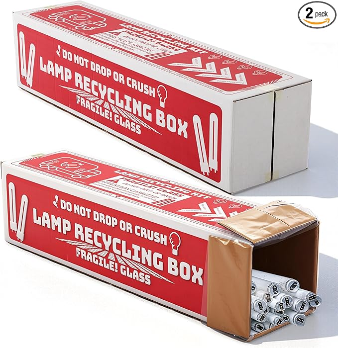 2 Sets Recycling Box for Straight Lamps with Bags 4 Foot Jumbo Straight Lamp Storage Box 49 x 12 Inch Holds up to 61 x T12 Tube Lights or 132 x T8 Fluorescent Tubes