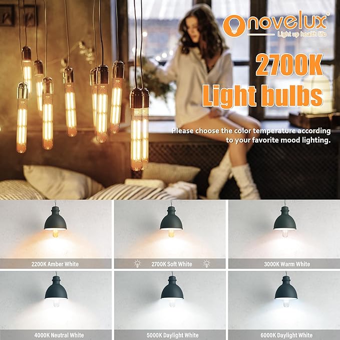 8.9IN LED Light Bulbs E26 Base, 6W 800LM 2700K Soft White T10 T9 Vintage Edison Bulbs Dimmable, AC 120V Equal 80 Watt Clear Glass Long Tubular Filament Bulb, UL Listed - 4Pack