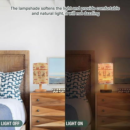 Bedside Lamp West Cowboy Horse Cactus Table Lamp for Bedroom LED Nightstand Lamp Shade USB Ports Wood Base for Living Room Dorm Office