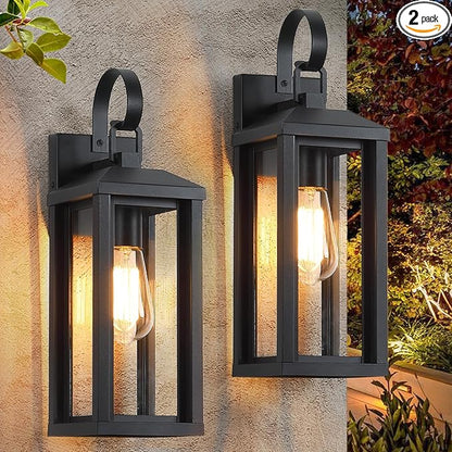 17" Large Outdoor Wall Lights Exterior 2Pack, Waterproof Exterior Wall Sconce Porch Lights Outdoor Wall Mount, Black Exterior Lighting Fixtures Coach Lights for Garage House,Bulb Not Included