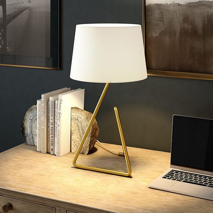 Henn&Hart 22" Metal Table Lamp with Fabric Shade in Brushed Brass, for Home, Living Room, Bedroom, Entertainment Room, Office, Kitchen, Dining