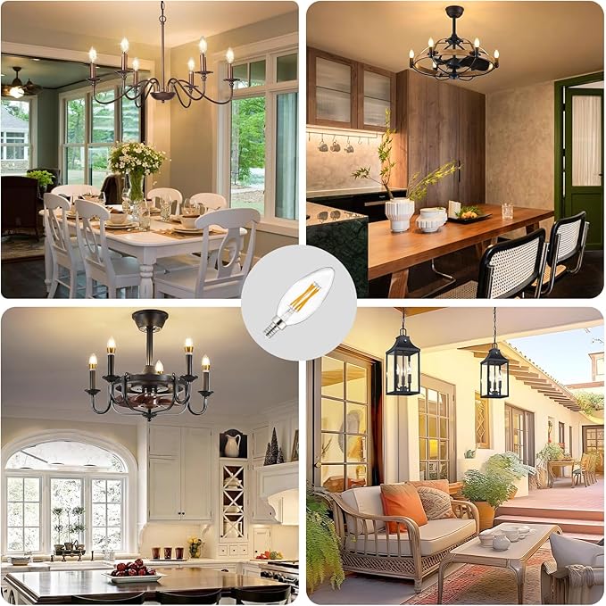 Depuley LED Light Bulbs E12: Candelabra Candle Light Bulb 4W Equivalent 40W Incandescent - LED Chandelier Light Bulbs 2700K Soft White - C35 Clear Filament Bulb E12 Base 500 LM 90+ CRI 12 Pack