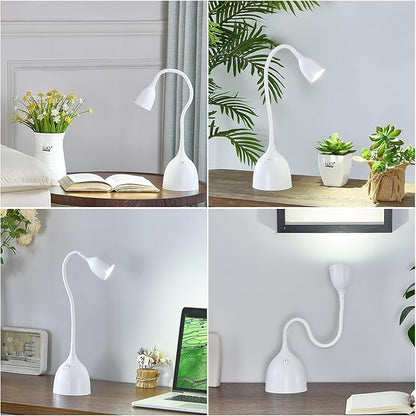 Desk Lamp for College Dorm Room - LED Reading Light - Small Adjustable Flexible Gooseneck Table Lamp - Eye-Caring Desk Lamp for Home Office Study Lamp, White