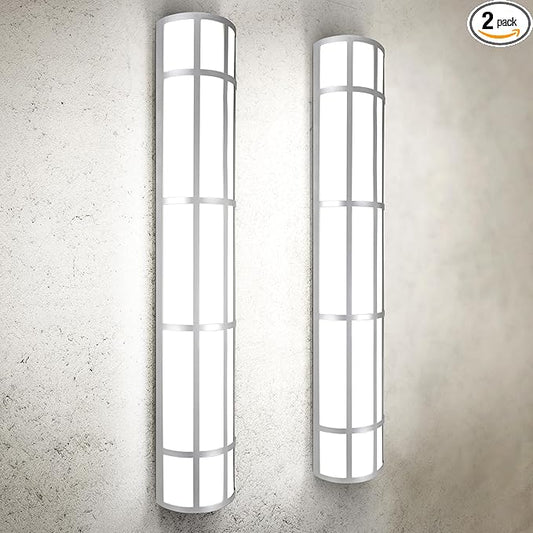 ASD 36 Inch LED Outdoor Wall Mount Light Fixture with Grid - Brushed Nickel Modern Wall Sconce - 30W 120-277V 3000K 4000K 5000K Adjustable - Dimmable Exterior Lights - Front Door, Patio - ETL 2 Pack
