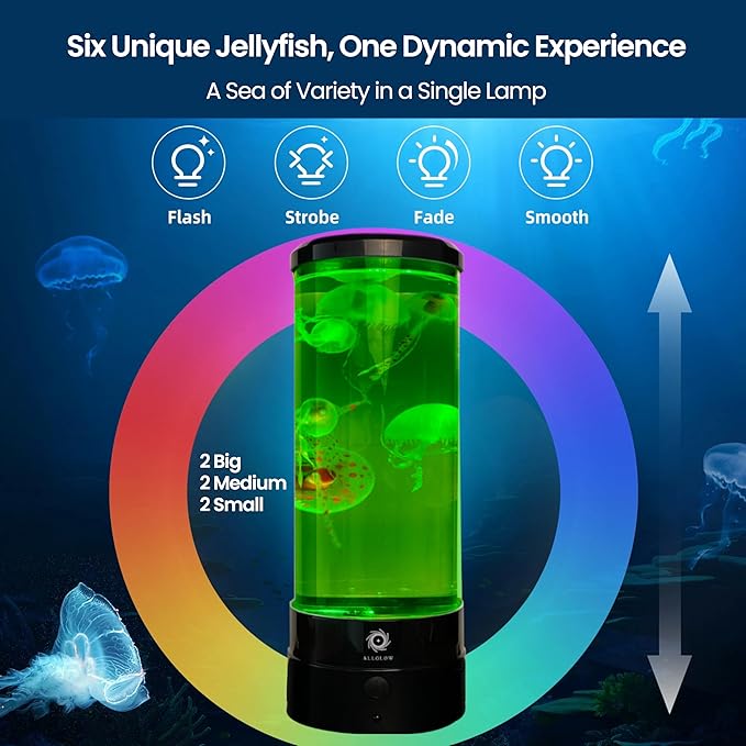 Jellyfish Lamp 6 Realistic Artificial Jellyfish – Soothing Color-Changing Light for Bedroom Decor Relaxing Night Light Aquarium Lamp (Battery not Included)