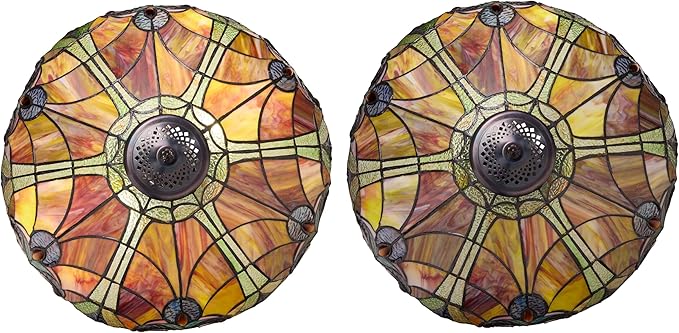 RIVER OF GOODS 24.5" H Halston Double Lit Amber Bowl Shade Stained Glass Table Lamp
