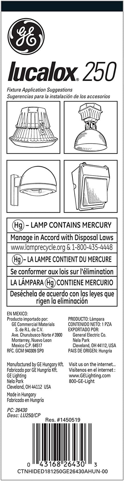 GE 26430 250-Watt LUCALOX HID High Pressure Sodium Mogul Base Light Bulb, 1-Pack