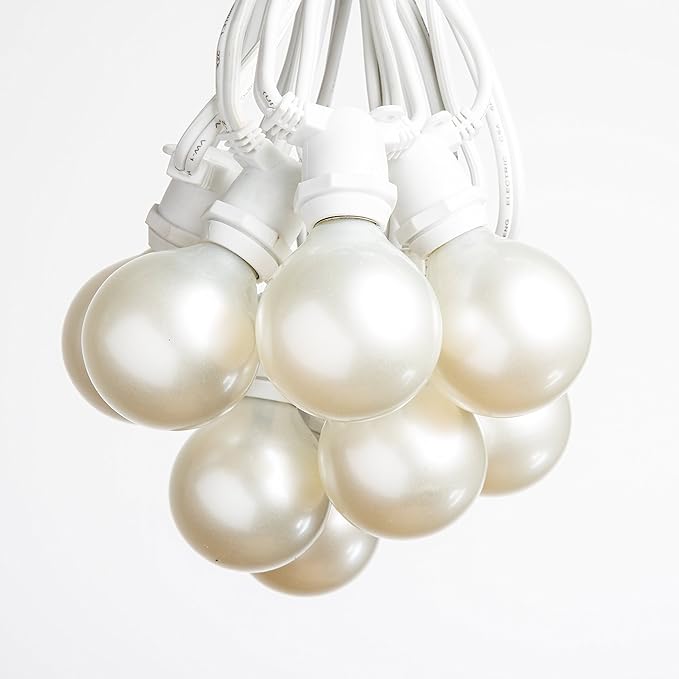 Hometown Evolution, Inc. 100 Foot C9 Commercial Exterior Globe String Lights with 80 G50 2 Inch White Satin Bulbs (White Wire) for Weatherproof Heavy Duty Vintage Outside Lighting