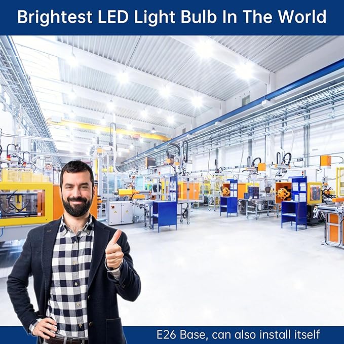 Super Bright Light Bulbs, 550-750W Equivalent Exceed 8000LM E26 LED Bulb, 6500K Daylight 80 Watt High Lumen LED Bulb for Home, Shopping mall, Hotel, Factory, Warehouse, Garage (80, Watts)