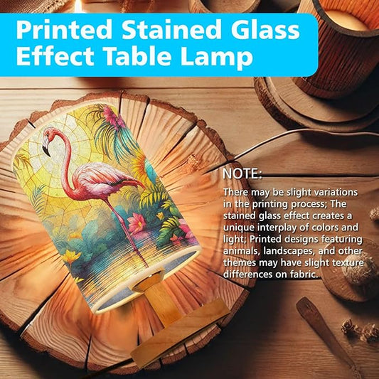 Flamingo Table Lamp LED 3-Color Pressed Bedside, Flamingo Shade Lamp with Wood Base for Bedroom Living Room Desk Office TL01
