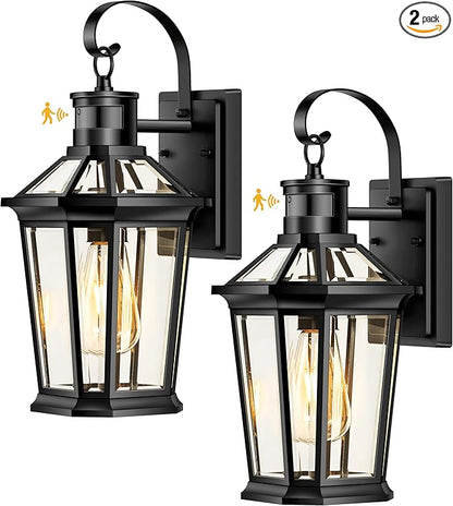 VIANIS Motion Sensor Outdoor Wall Lantern, Black Waterproof Dusk to Dawn LED Exterior Wall Sconce, Anti-Rust Aluminum Modern Outside Porch Light Wall Mount for House, Garage, Entryway 2 Pack