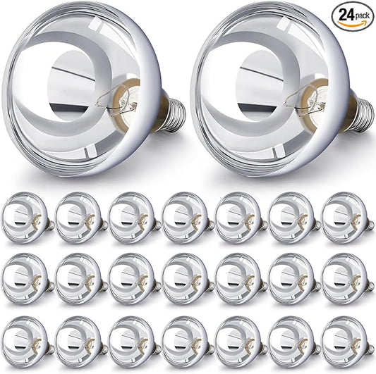 VIHOSE 24 Pack 250 Watt Heat Lamp 120v R40 Heat Lamp Bulbs Glass Incandescent Light Bulbs Incandescent Heating Lightbulbs for Reptiles Chicks Food Puppies Bathroom, Use E26 Base (Silver)