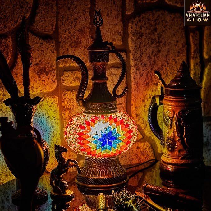 Turkish Mosaic Lamp – Handmade Antique Decorative Lighting with Multicolor Glass Shade and Moroccan Tiffany Style – Bedside Table Lamp for Bedroom, Living Room, Office, Gift Decor